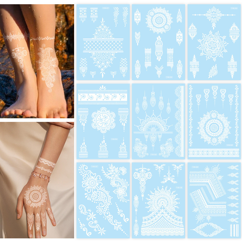 2025 new white lace tattoo stickers waterproof sweat-proof lasting temporary tattoo stickers manufacturers wholesale henna