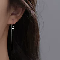 Серьги на крестовом кистевом завесе, медь с бело-золотистым оттенком, капля 8.5 см