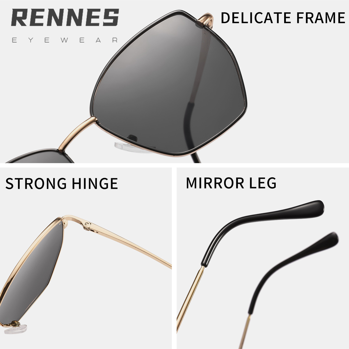 Nuevos poligonales metálicos transfronterizos para niños Gafas de sol para niños y niñas Moda callejera Gafas de sol Sunglasses