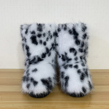 雪地靴女冬季中筒靴gal毛毛加厚仿貉子仿狐狸毛平跟辣妹y2k加绒保