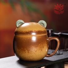 龙泉青瓷 泡茶杯创意大容量带盖手柄马克杯 陶瓷家用喝水杯咖啡杯