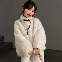 女童仿水貂毛毛外套秋冬新款加厚保暖皮草棉服洋气中大童外套