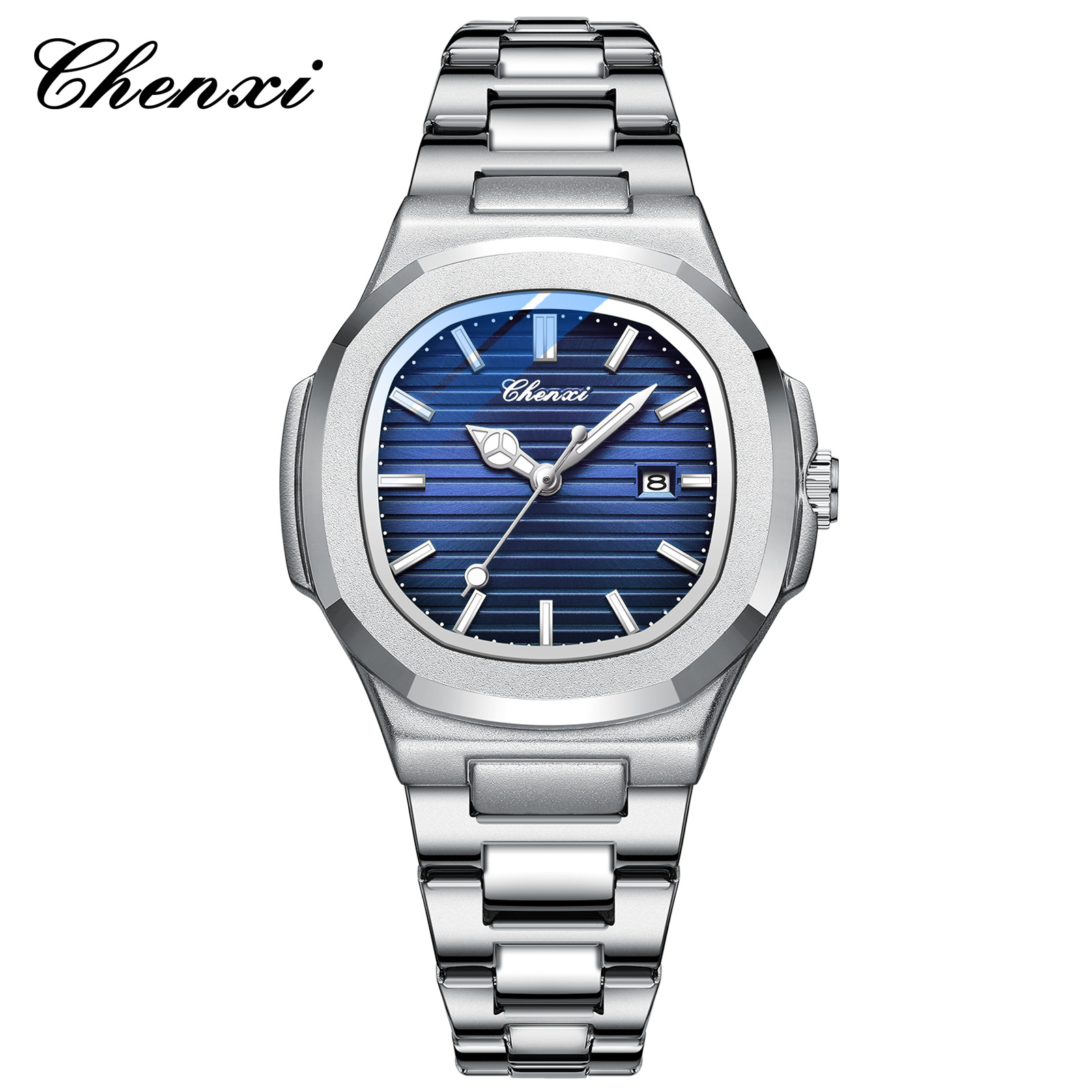 Chenxi transfronterizo venta caliente correa de acero reloj pareja luminosa impermeable simple moda negocio calendario hombres y mujeres reloj de cuarzo