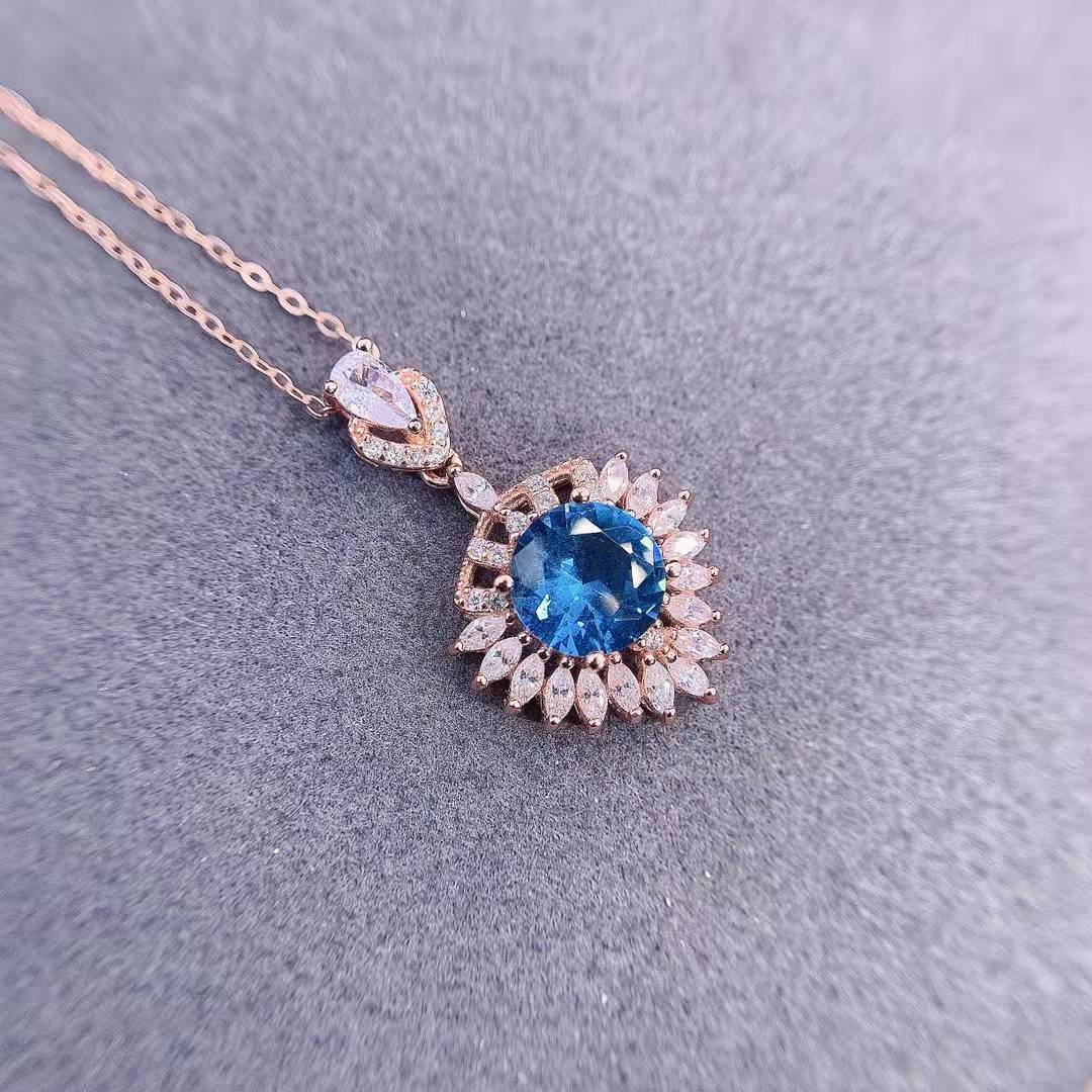 fashion heart of the sea necklace imitation blue topaz copper pendant