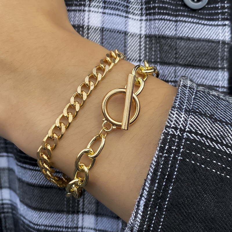 Cross-border exclusive for simple style temperament double flat chain cross chain bracelet trendy personality otbuckle men's bracelet