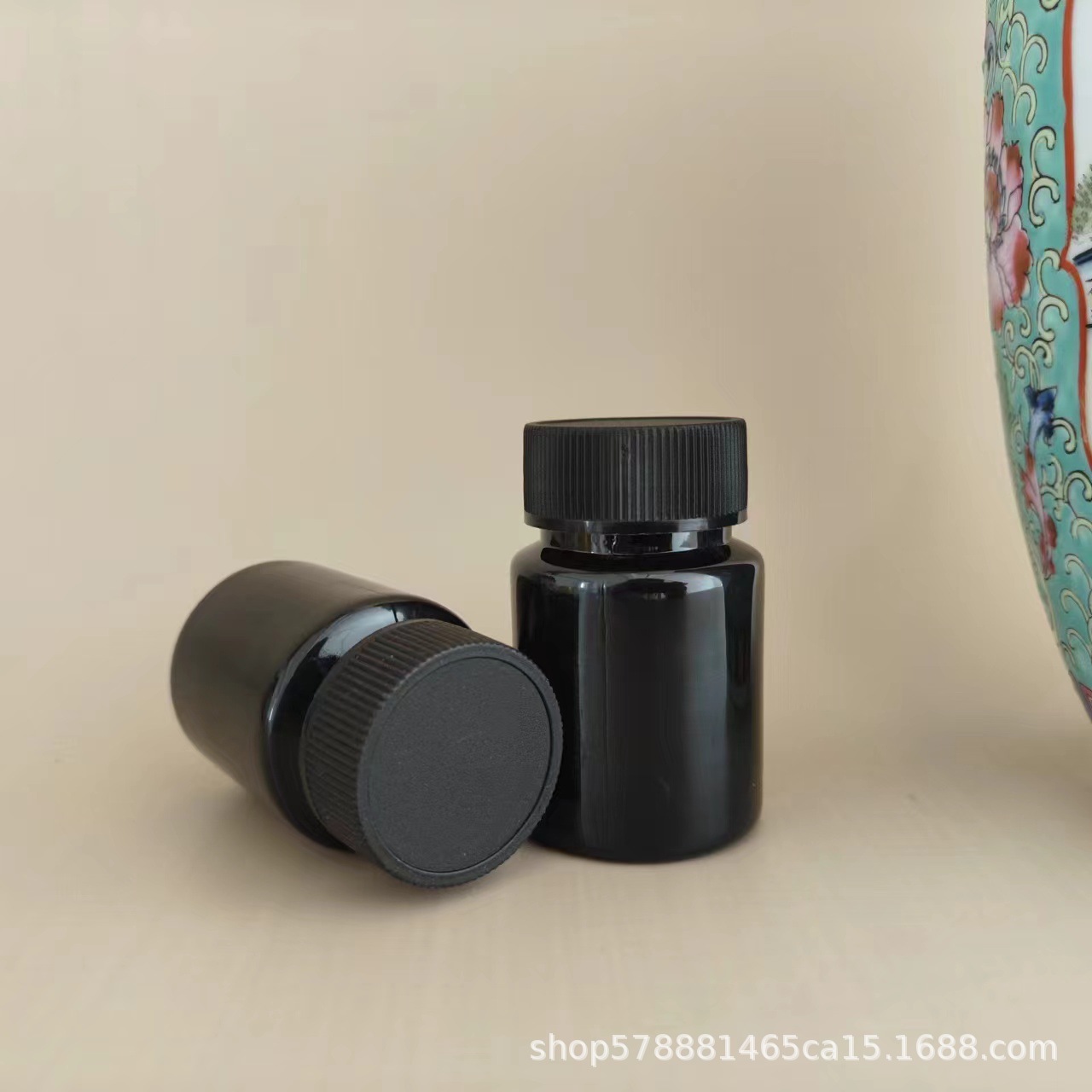 批发50ml毫升塑料瓶黑色大口瓶密封胶囊瓶液体药瓶pet广口样品瓶