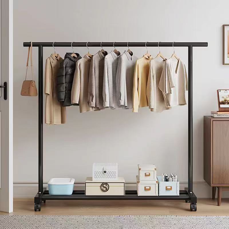 Clothes Rack Floor-Standing for Home Bedroom, Mobile Cream-Colored Clothes Rack, Simple Dormitory Clothes Rack, Balcony Clothes Drying Rack, Freestanding