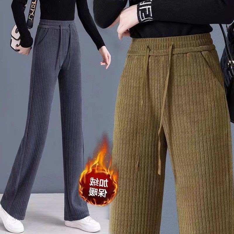 加绒加厚雪尼尔微喇叭裤秋冬新款松紧高腰显瘦百搭喇裤中年妈妈裤