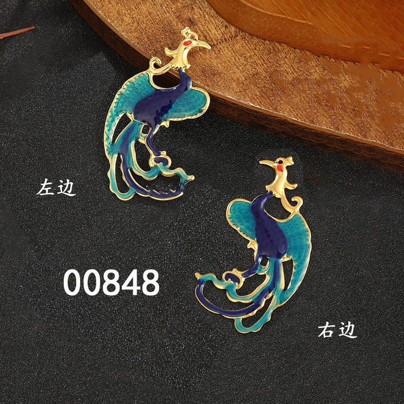 新中式合金饰品配件仿景泰蓝滴油大小凤鸟宫廷风DIY新娘头冠材料|undefined