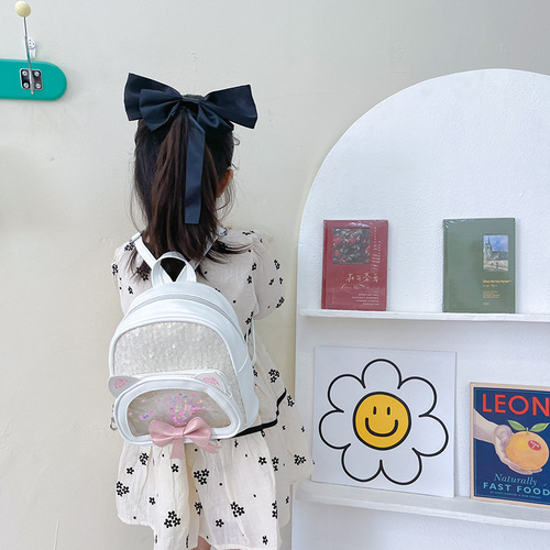 新款蝴蝶结可爱小背包卡通时尚女孩公主双肩包幼儿园小孩PU小书包
