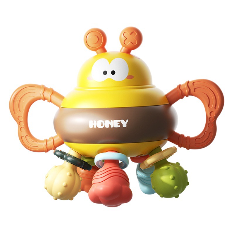 Transfronterizo abeja de dibujos animados Manhattan ocupado bola tres en uno bebé mano bola molar suave pegamento calmante sonajero juguete