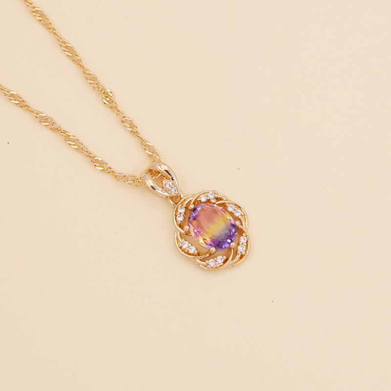 fashion multicolor full diamond sunflower pendent copper necklacepicture3