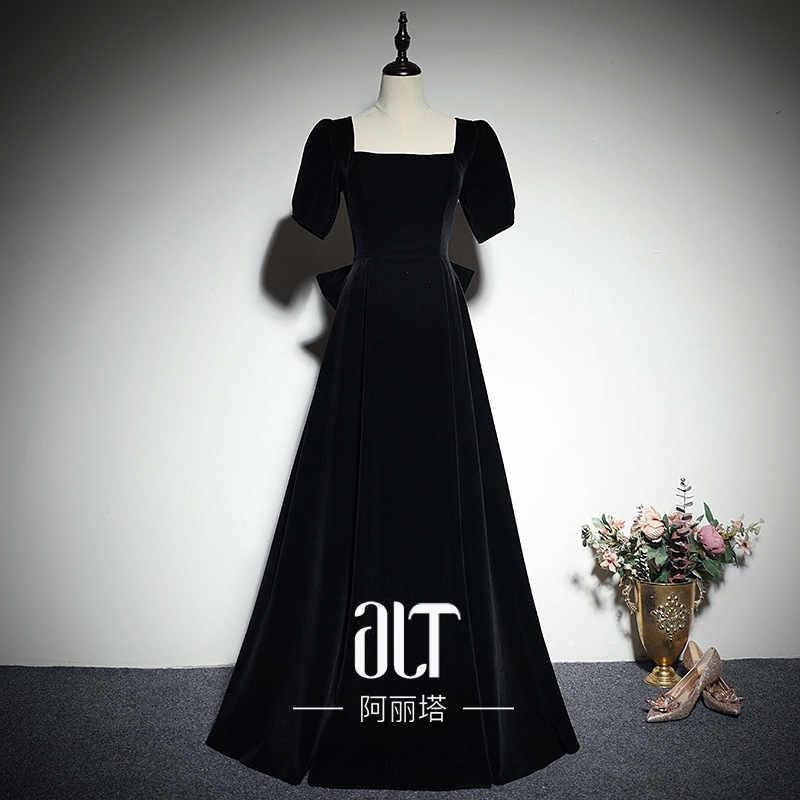 黑色晚礼服裙女新款2026高端丝绒宴会显瘦礼服声乐艺考合唱演出服