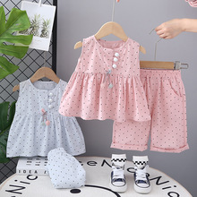2025女童夏款新款无袖波点背心套装女宝韩版网红花边裙裤两件套潮