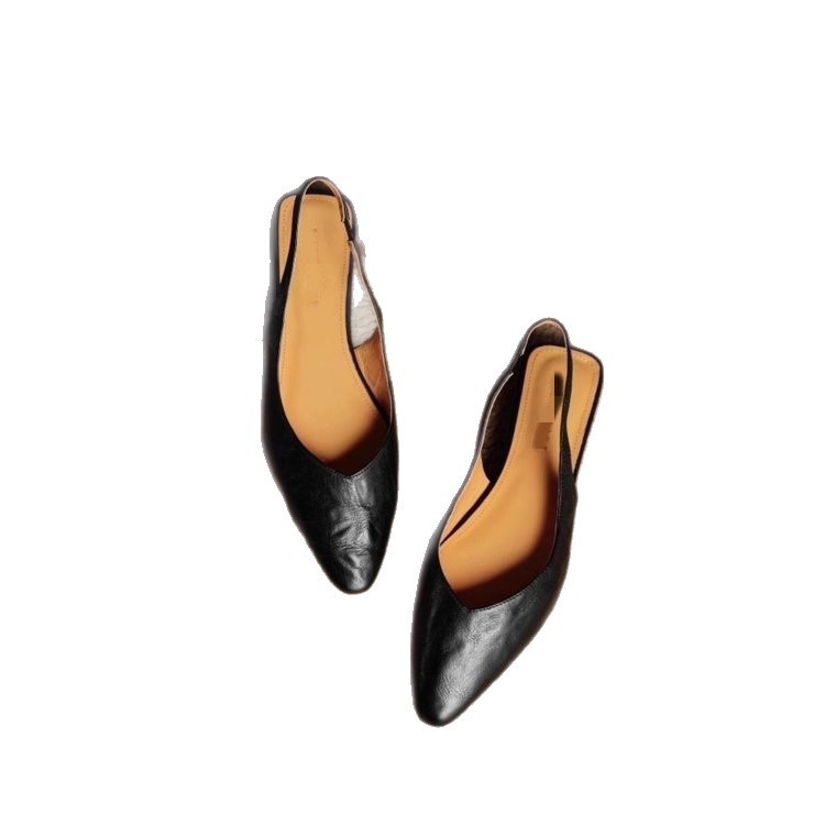 2026 nuevo estilo de estilo francés temperamento puntero boca poco profunda sandalias de cuero suave plana para mujeres de verano
