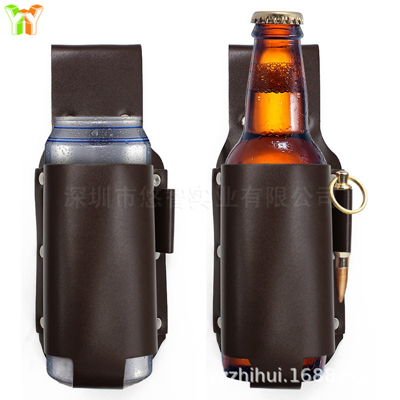 Spot Leather Wine Bottle Storage Set Outdoor Mountain Climbing Beer Beverage Leather Set Wearing Belt Wine Bottle Set