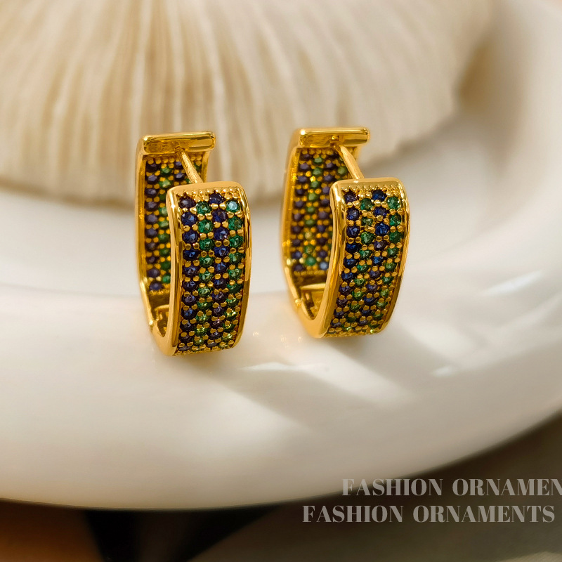 Copper retro geometric earrings with zircon