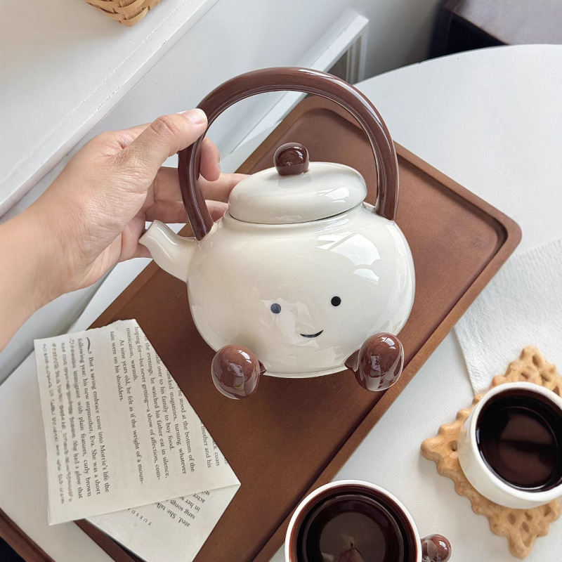かわいいセラミック漫画足ケトルセラミックケトルセットギフトボックス飲料ティーポットお土産デイリーギフト|undefined