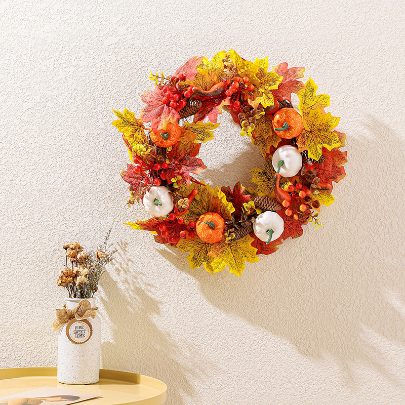 Hong Kong amor Amazon Acción de Gracias otoño color adornos casa ventana decoración puerta colgante simulación blanco calabaza hoja Arce guirnalda