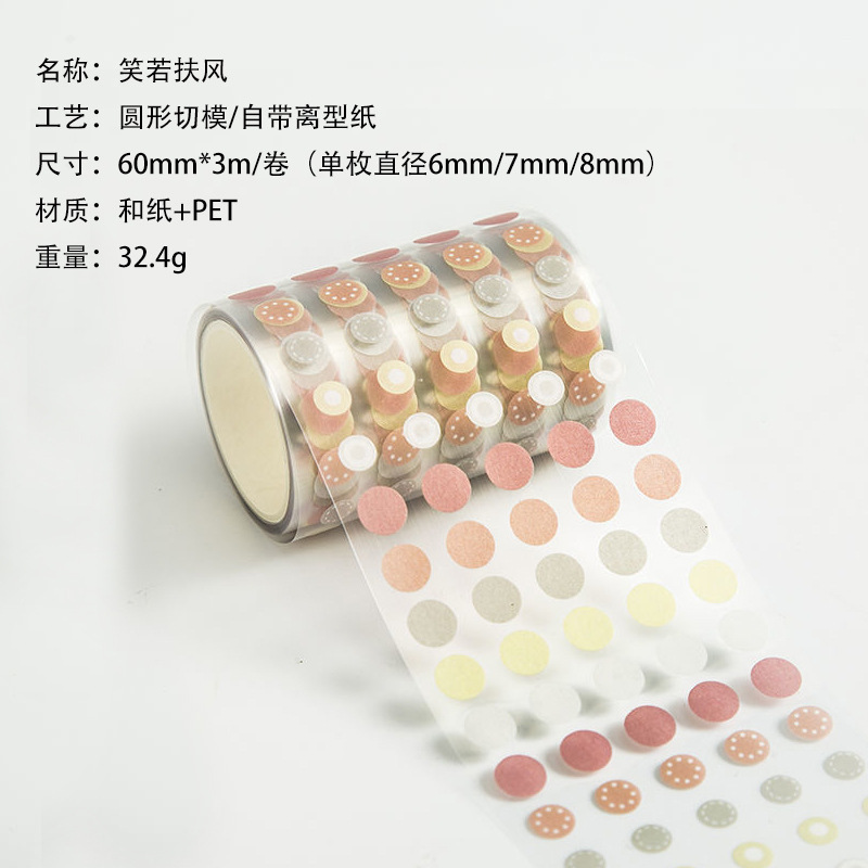 莫兰迪色圆点和纸胶带基础手帐彩色波点贴纸圆形标记手账笔记素材|undefined