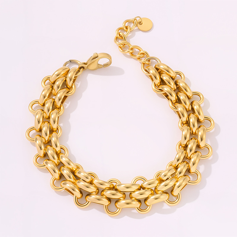 European and American Hot-Selling 18K Gold-Plated Stainless Steel Bracelet Figaro Cuban Chain Accessible Luxury Non-Fading Three-Layer Bracelet