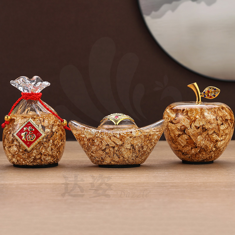 Fábrica al por mayor artesanía decoración regalo Apple creativo salón de escritorio cristal hogar hoja oro plana seguro