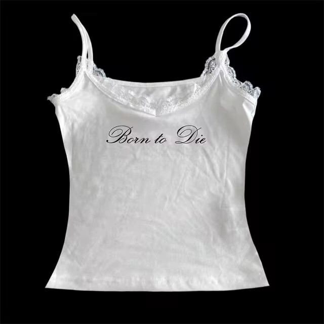 Cross-Border New Style Sleeveless Lace Retro Letter Print Camisole Slimming Short Top Wholesale