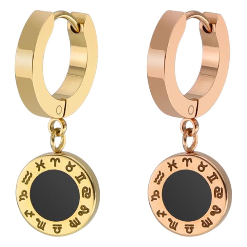 Europa y América personalidad simple moda constelación símbolo Luz de lujo de acero de titanio pendientes redondos pastel oído hebilla gota pendientes de aceite fábrica al por mayor