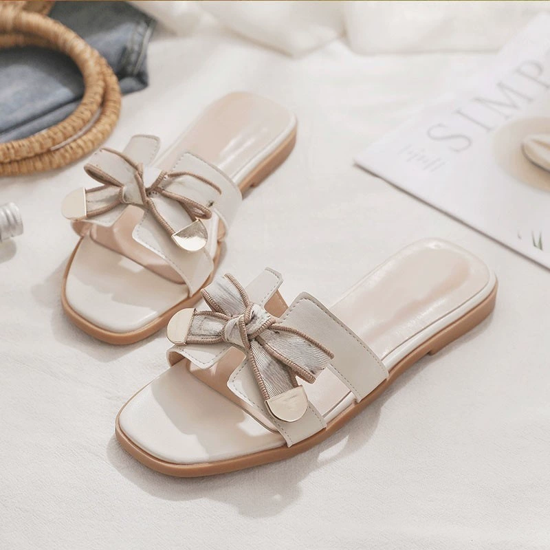 2025 новые летние вечерние туфли интернет-знаменитостей, нежные французские вечерние тапочки с бантом для женщин, которые можно носить на улице летом