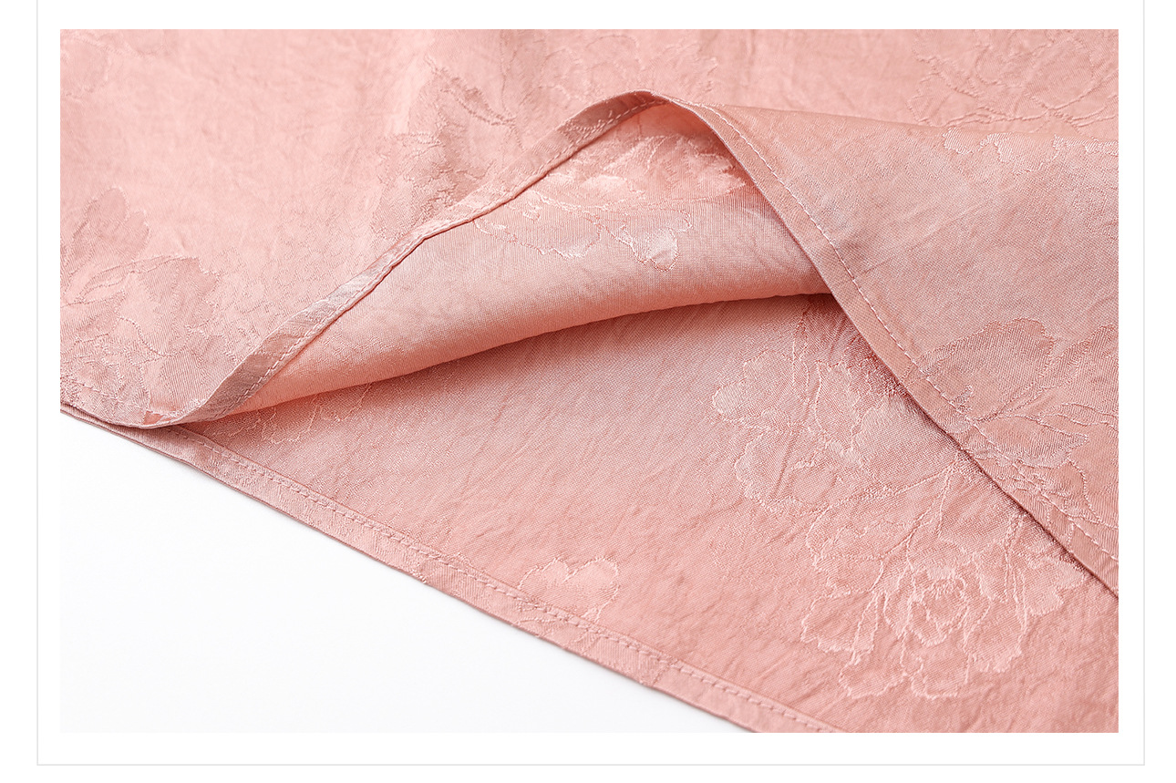 Áo kiểu Trung Quốc mới tay ngắn thêu hoa văn jacquard vải acetate thon gọn — Màu đen, Màu vàng, Màu hồng, Màu mơ chi tiết 56