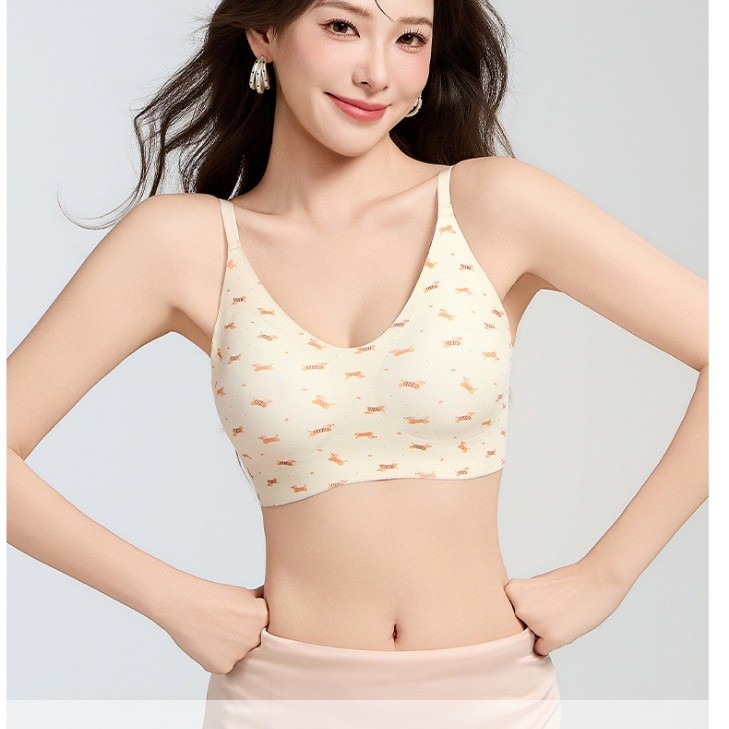 Summer thin women's underwear, liquid foundation, wire-free, gel-like, lifting, breathable, sweet vest-style bra with push-up effect