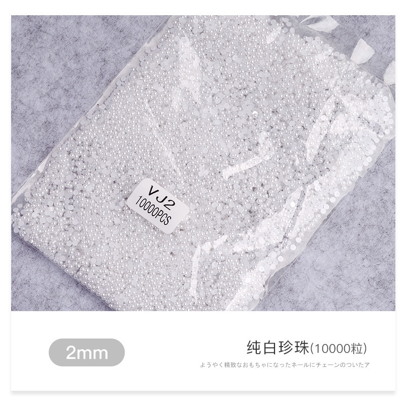 Venta al por mayor blanco beige tamaño semicírculo perla tridimensional paquete DIY hecho a mano uñas joyas de perlas planas