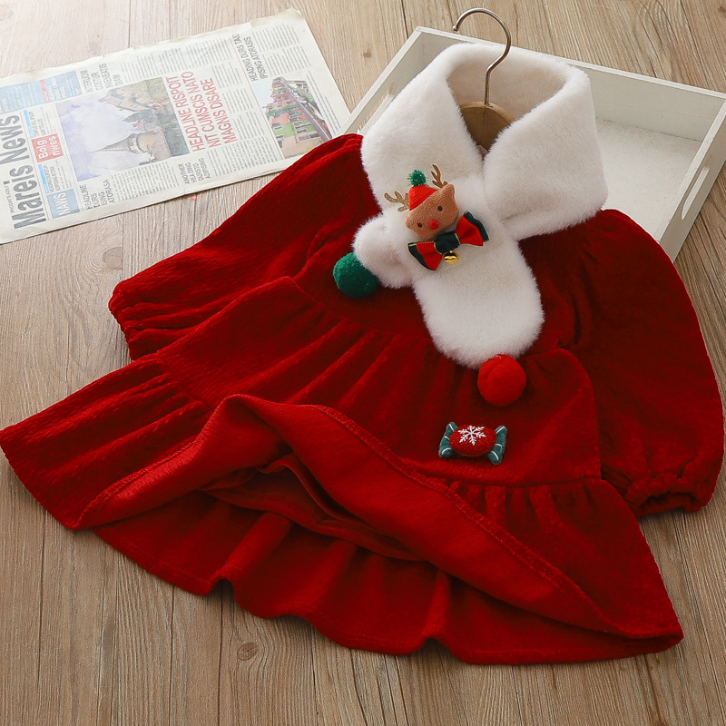 Vêtements pour filles, nouveaux styles d'automne et d'hiver, robes de princesse pour enfants de Noël en peluche épaisse de petite et moyenne taille,_voghion.com