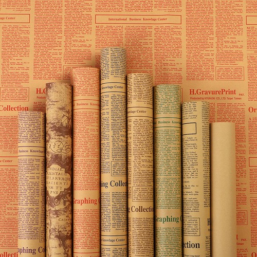 Retro kraft paper gift floral flower shop bouquet bag book paper wrapping paper flower bag flower material paper English newspaper