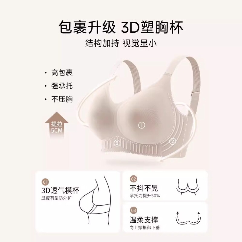 大胸显小内衣女全罩杯薄款防下垂收副乳无痕大码胖mm塑形文胸罩夏|undefined