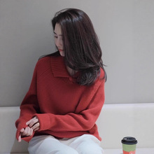本命年圣诞穿搭红色毛衣女秋冬季慵懒风感宽松内搭针织衫上衣