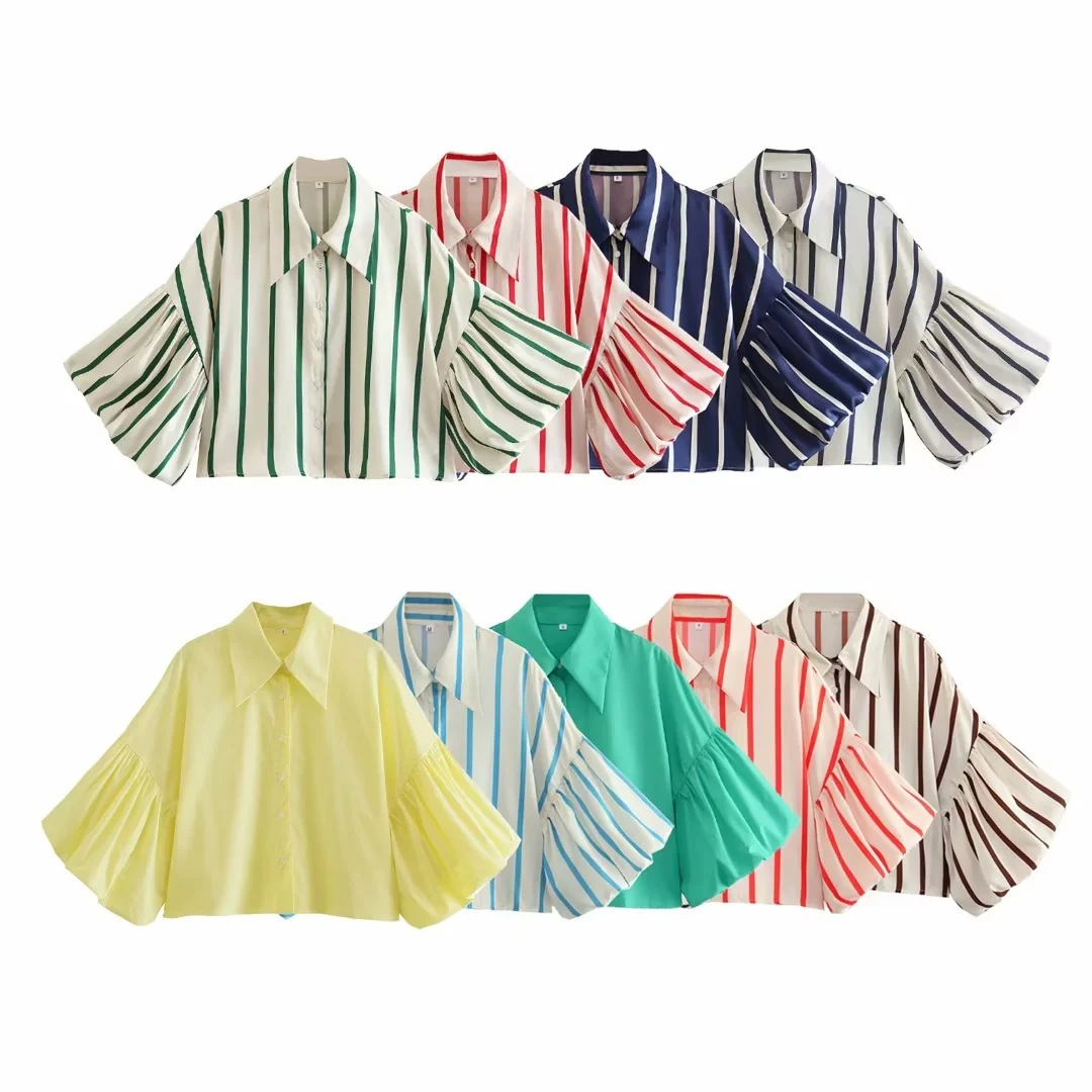 Mujeres Blusa Manga Corta Blusas Popover Casual Raya Color Sólido display picture 1