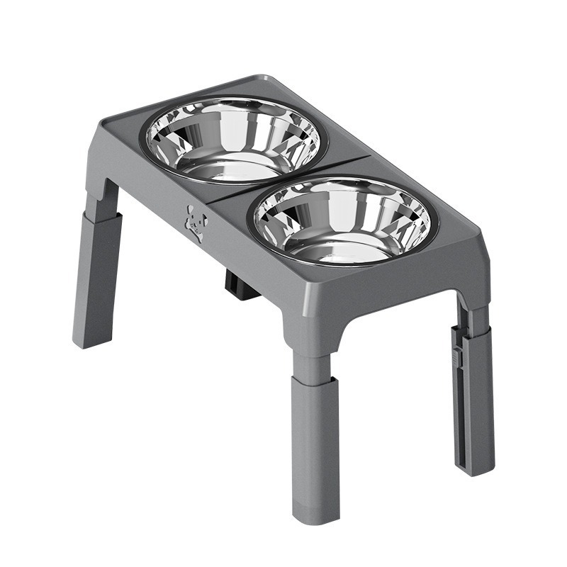 Tazón de acero inoxidable para perros, doble tazón, pie alto anti-derribe para mascotas, soporte de tazón plegable, cuello ajustable, tazón de comida para gatos