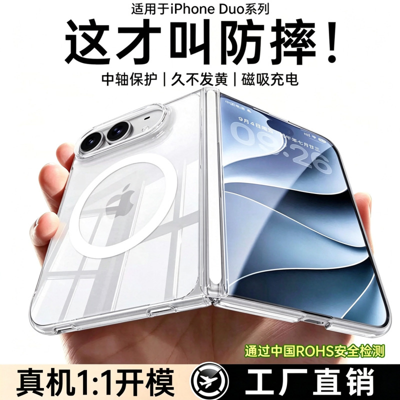 Suitable for Iphoneduo Foldable Phone Case, Transparent and Ultra-Thin New Pc Hard Anti-Fall Protective Cover for Apple Fold Suitable for Iphoneduo Foldable Phone Case, Transparent and Ultra-Thin New Pc Hard Anti-Fall Protective Cover for Apple Fold
