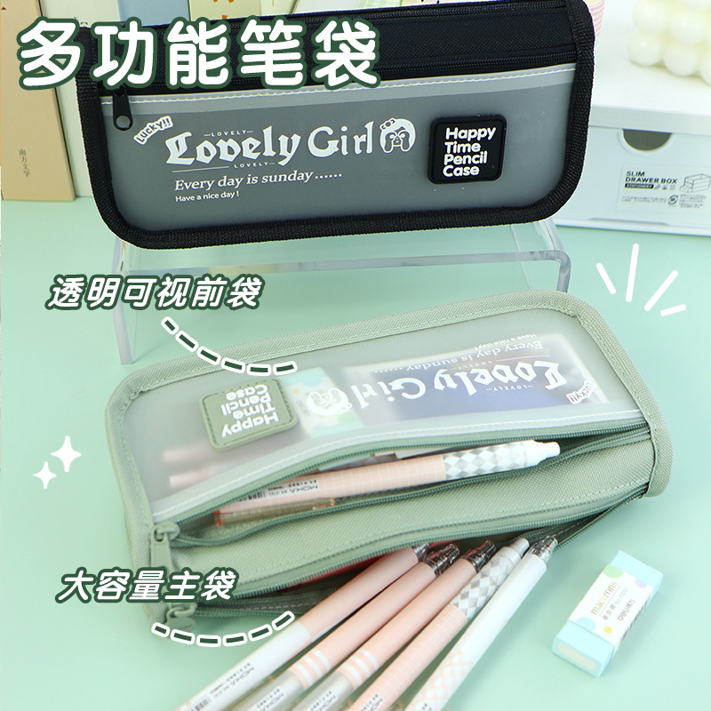Bolsa de lápiz transparente personalizada de gran capacidad PVC simple macarón bolsas de papelería logotipo impreso multifuncional japonés
