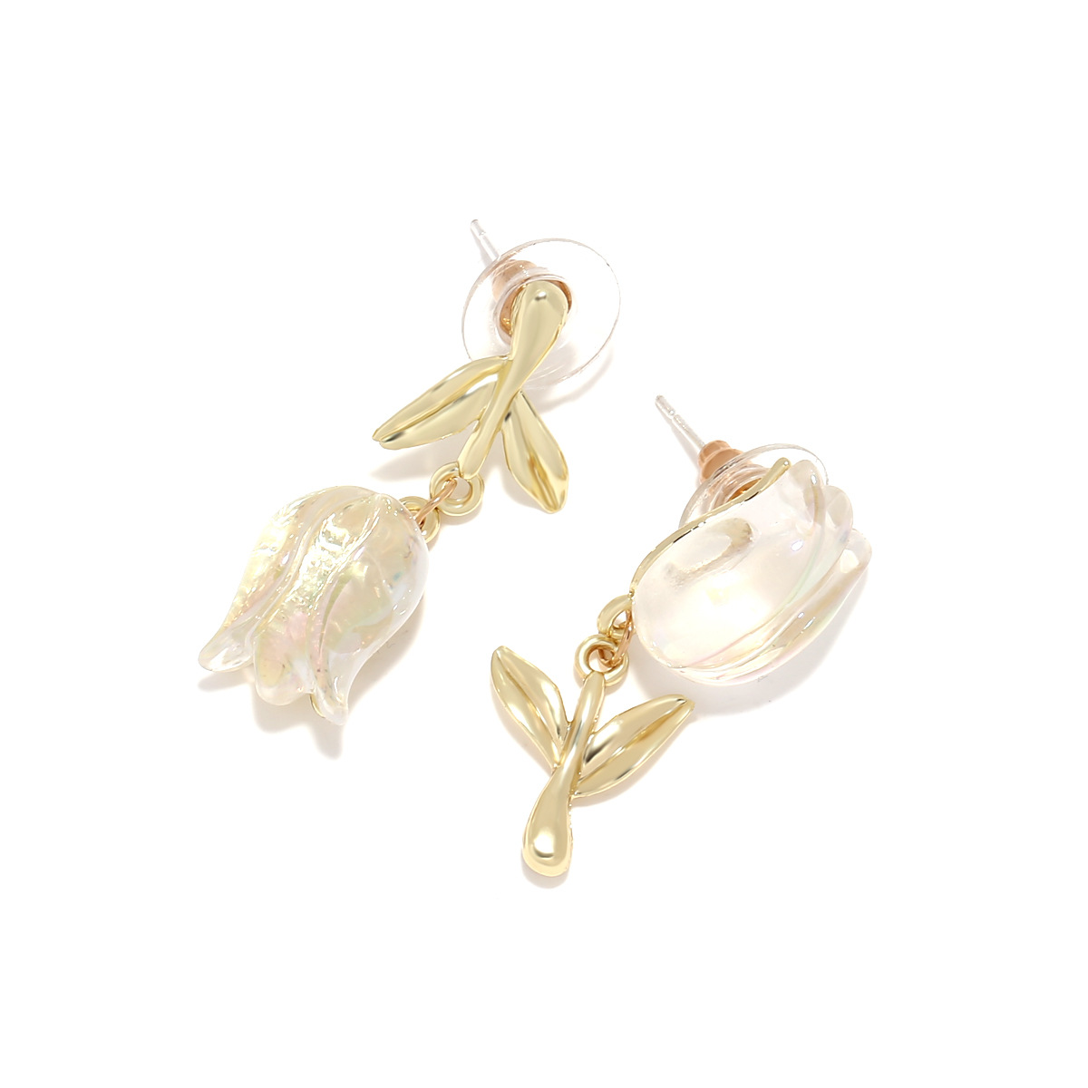 1 Pair Sweet Simple Style Flower Plating Inlay Alloy Resin Drop Earrings display picture 3