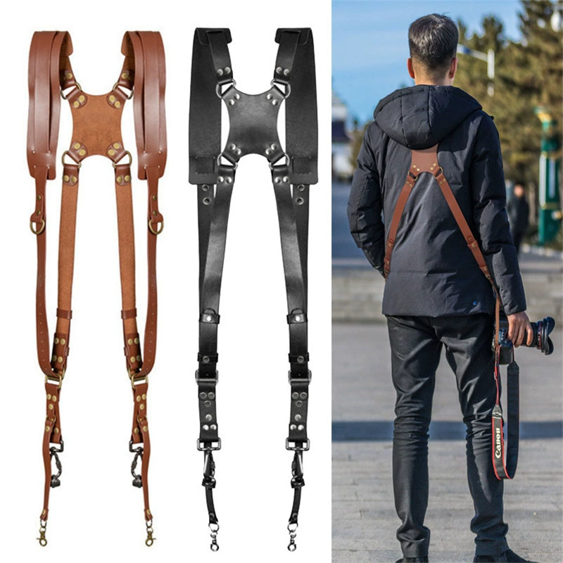 Новый регулируемый плечевой ремень для камеры свободного размера Ремешок для фотокамеры Кожаное оборудование для камеры Двойной плечевой ремень