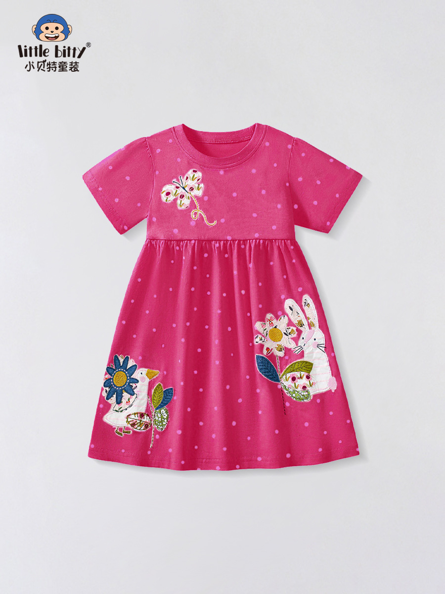 2025 Summer New Children's Dress European and American Style Girls' Dress Fashionable Cartoon Embroidered Princess Dress