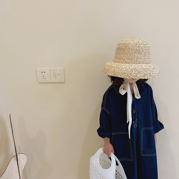 Hepburn Style Raffia Straw Sun Hat For Babies With Lace-up_voghion.com