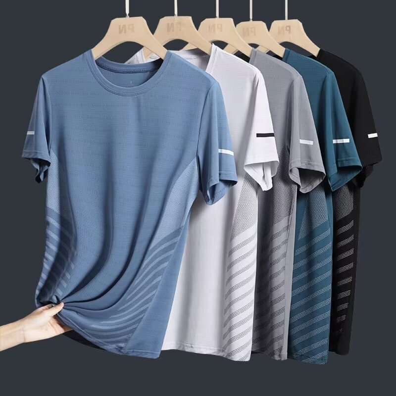 Middle-aged and Elderly Dad's Ice Silk Short-sleeved Summer New Round Neck Loose Breathable Sweat-absorbing Cool Top Thin T-shirt