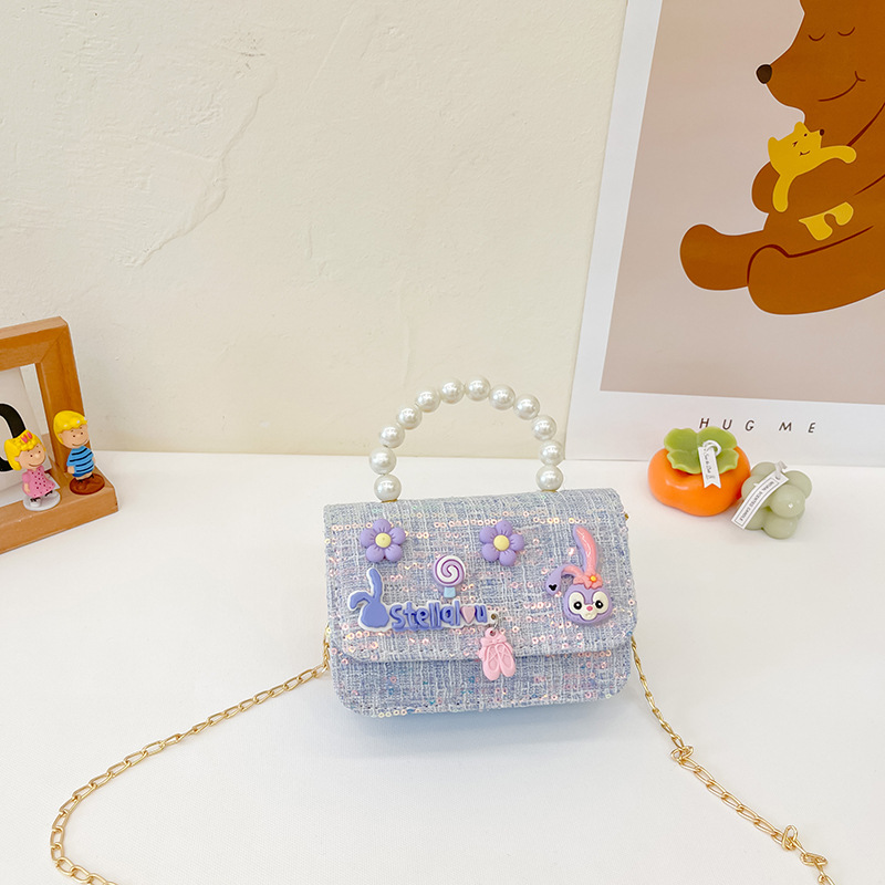Transfronterizo nuevo bolso para niños estilo occidental perla portátil estilo Chanel moda cadena bolso de hombro conejito bolsa de mensajero