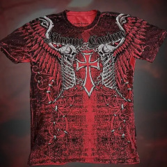 2025欧米の街頭悪魔の頭蓋の潮牌の新型のプリントのtシャツのゴシックの高い街のtシャツは丸首を合わせます。