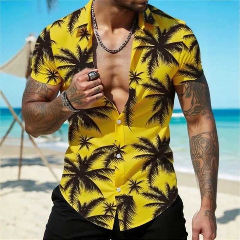 Men's Hawaiian Shirt with 3D Plant Print Floral Leaf Pattern, Slim Fit Short-Sleeved Casual Beach Vacation Top Men's Hawaiian Shirt with 3D Plant Print Floral Leaf Pattern, Slim Fit Short-Sleeved Casual Beach Vacation Top