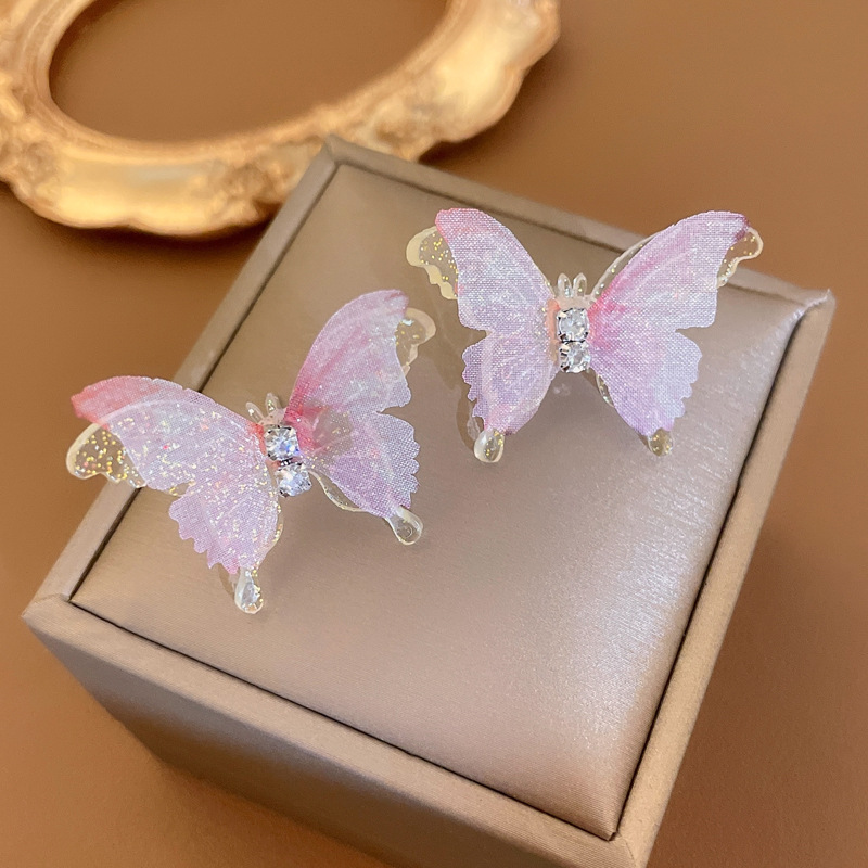Butterfly Pattern 1 Pair Fairy Style Butterfly Inlay Arylic Gauze Copper Rhinestones Ear Studs