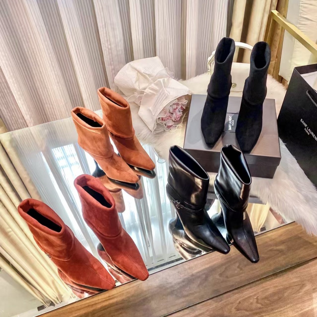 欧美风2025秋冬新款真皮细跟翻边中筒靴时尚性感尖头女靴时尚女鞋
